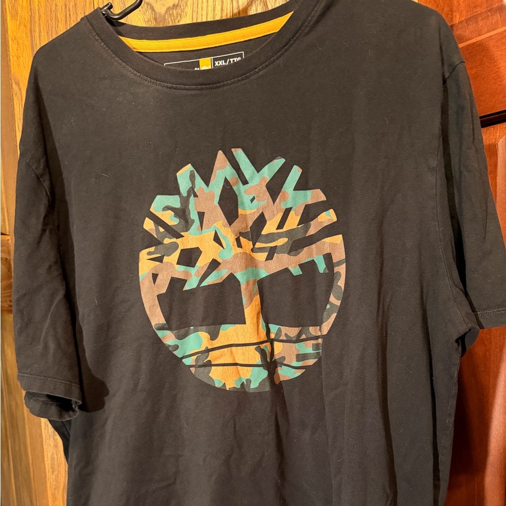 Timberland Black Tee with Camouflage Logo